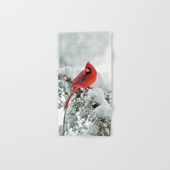 Cardinal on Snowy Branch Hand & Bath Towel