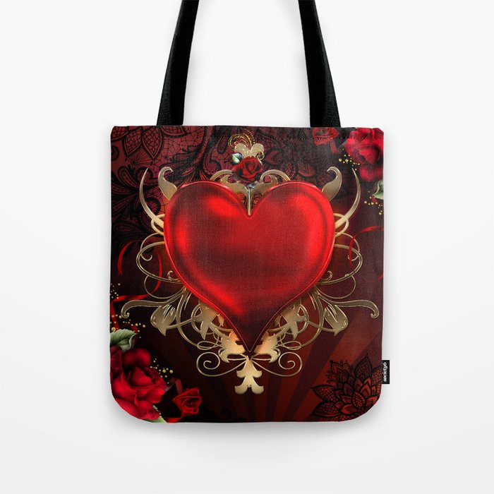Gothic Red Rose Heart Tote Bag