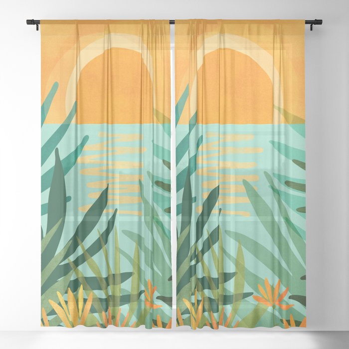 Peaceful Tropics - Sunset Landscape Sheer Curtain