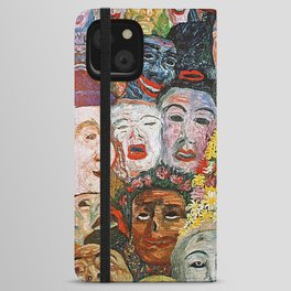 A face in the crowd; Ensor with Masks, self-portrait, Ensor aux masques grotesque art portrait painting by James Ensor iPhone Wallet Case