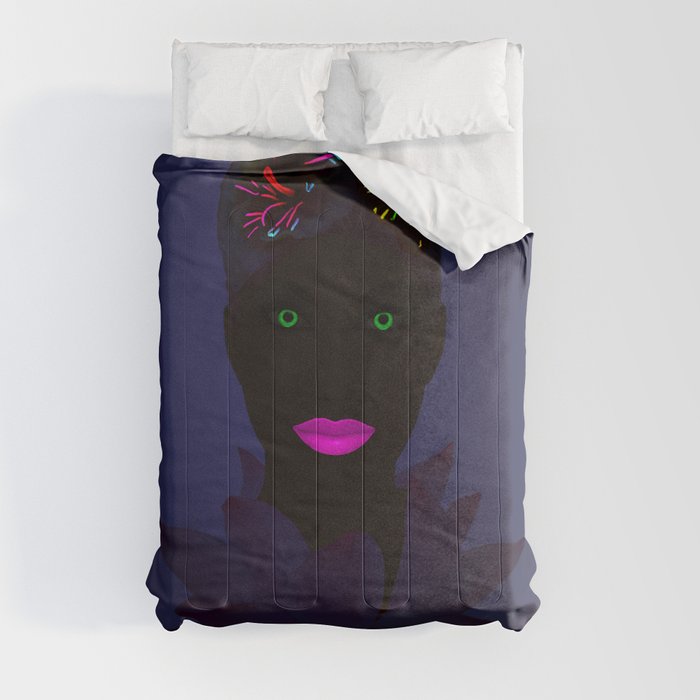Woman with lotus flower blacklight - effect Comforter