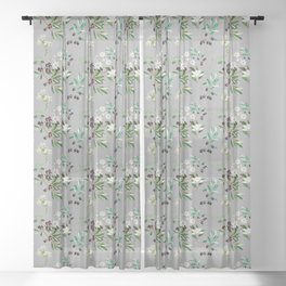 Olives, branches, white flowers  Sheer Curtain