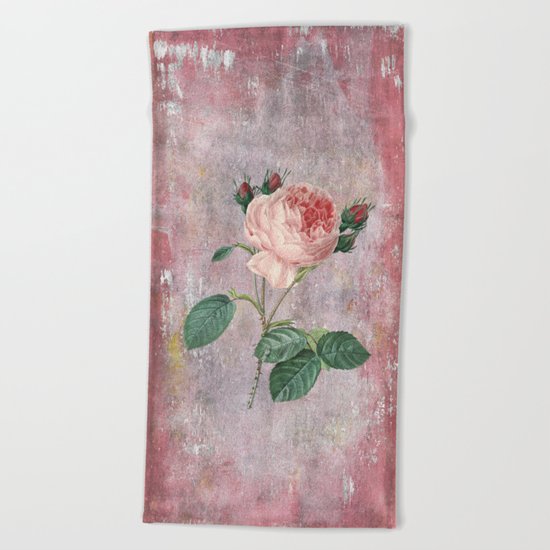Vintage Rose - on pink grunge backround - Roses and flowers Beach Towel