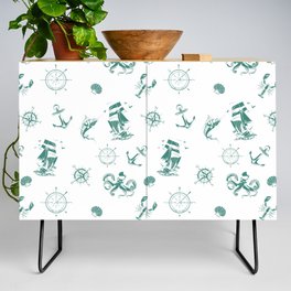 Green Blue Silhouettes Of Vintage Nautical Pattern Credenza