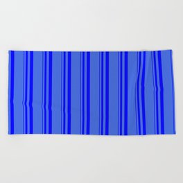 [ Thumbnail: Blue and Royal Blue Colored Stripes Pattern Beach Towel ]