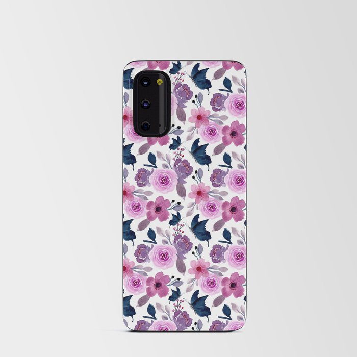 Watercolor butterfly and pink flowers Android Card Case