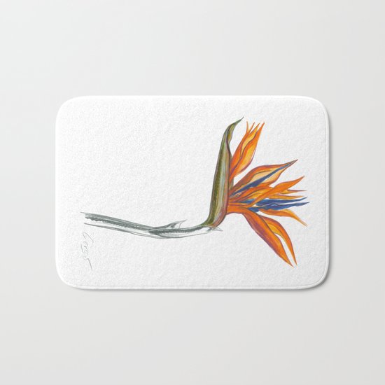 Bird of Paradise 01 Botanical Flower Bath Mat
