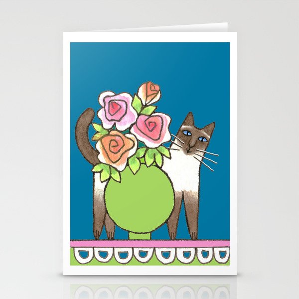 "siamese cat and roses" watercolor pet art Stationery Cards