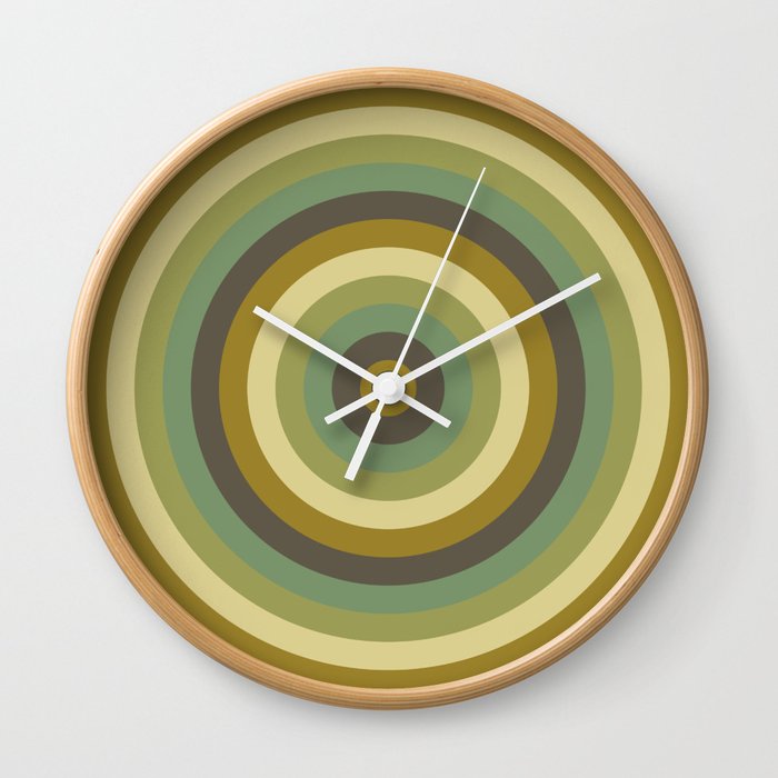 Gray, burly wood, dark olive green, dark khaki, dark golden rod concentric circles Wall Clock
