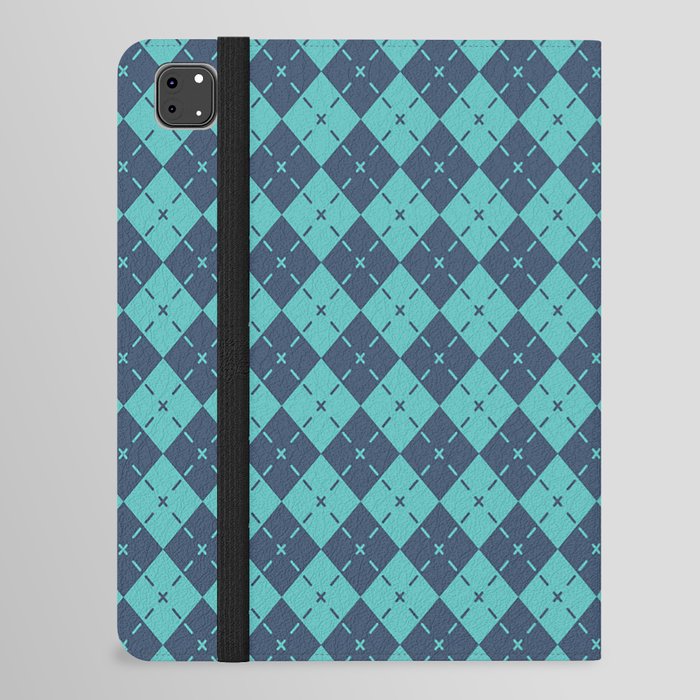 Winter Teal Blue Diamond Argyle Pattern iPad Folio Case