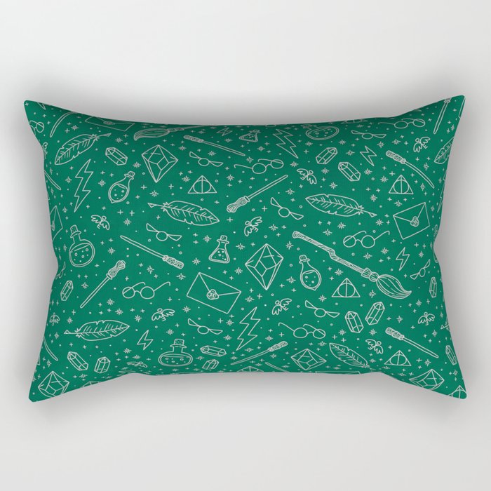 Yer a Wizard - Green + Silver Rectangular Pillow