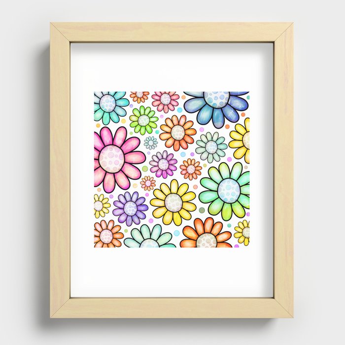 Doodle Daisy Flower Pattern 09 Recessed Framed Print