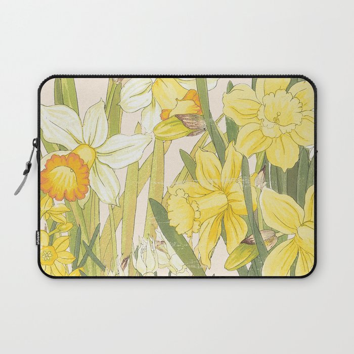 Vintage Floral Paper:  Spring Flowers on Shabby White -Daffodils Laptop Sleeve