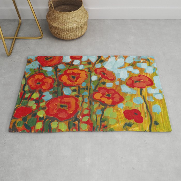 Poppies in Red Rug