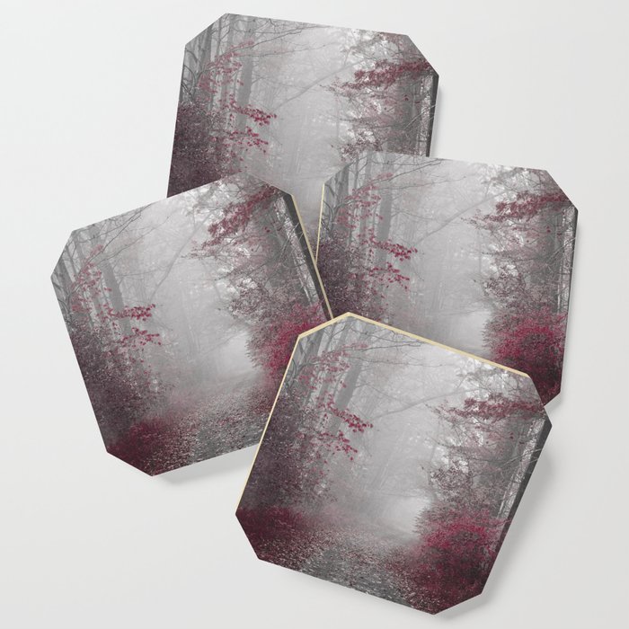 Country Road in Burgundy and Gray Coaster