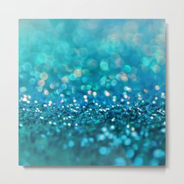 Teal turquoise blue shiny glitter print effect - Sparkle Luxury Backdrop Metal Print