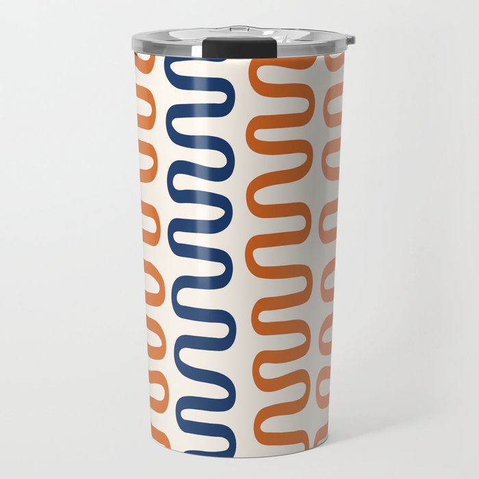 Abstract Shapes 265 in Navy Blue and Orange (Snake Pattern Abstraction) Travel Mug