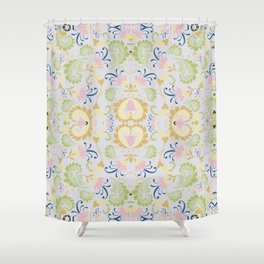 muted pastel pink yellow green bold paisley flower bohemian Shower Curtain