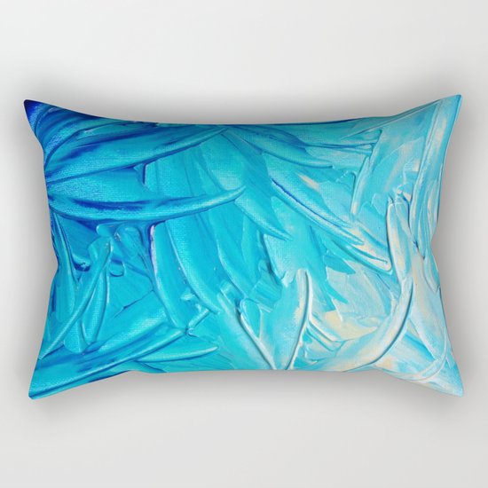 WATER FLOWERS - Beautiful Water Ocean Theme Shades Blue Floral Modern Design Abstract Painting Rectangular Pillow