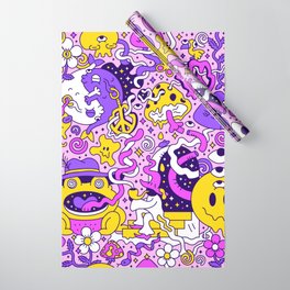 Colorful Funky 90s Smiley Trip Sketch Doodle Wrapping Paper