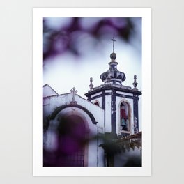 Church Tower and Blossom Flowers Art Print
