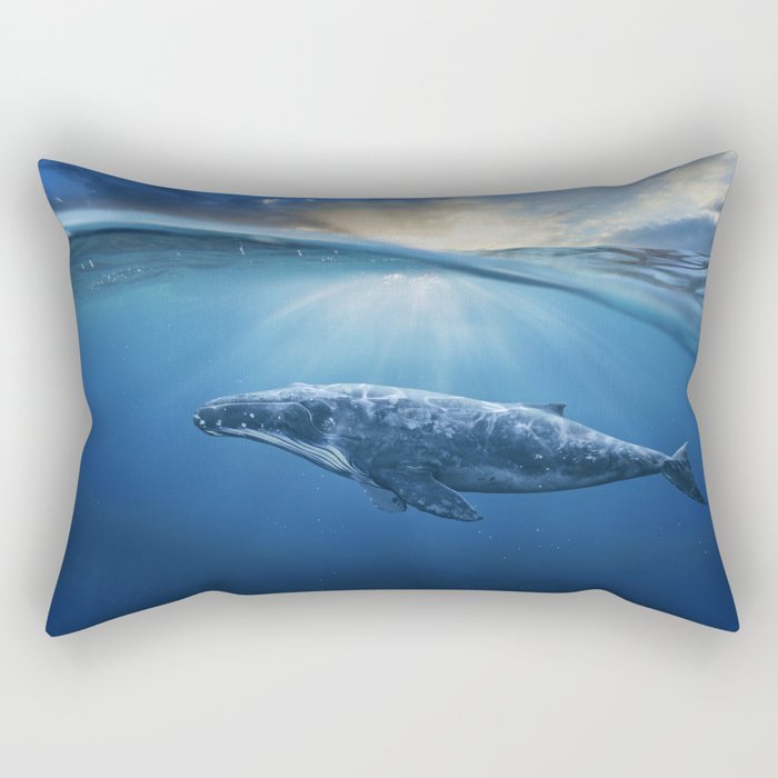Dreamy Blue Whale Ocean Sunset Glory Rays Animal / Wildlife / Nature Photograph Rectangular Pillow and More
