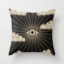 Radiant eye minimal sky with clouds - black and gold Throw Pillow