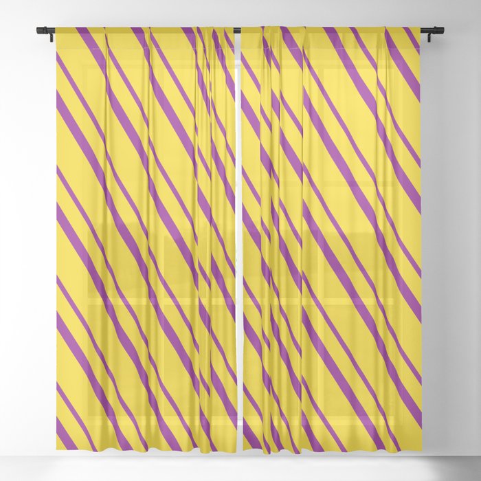 Yellow and Purple Colored Lined Pattern Sheer Curtain