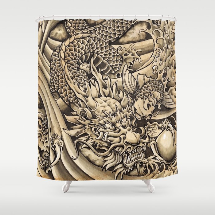 Japanese Dragon And Koi Fish Shower Curtain By Anoukpotters Society6