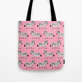 Zebra Parade - Classic Black and White on Bright Pink Tote Bag