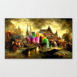 Medieval Town in a Fantasy Colorful World Canvas Print