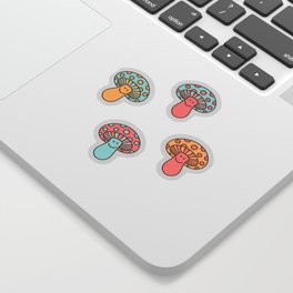 Cute Mushrooms, Happy Mushroom Pattern, Trippy, Magic, Smile Sticker