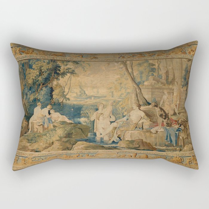 Antique 17th Century Mythological 'Diana and Her Nymphs' Tapestry Rectangular Pillow