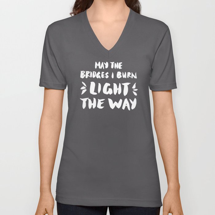 Burned Bridges – Black & White V Neck T Shirt