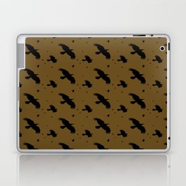 Crows or Ravens In Flight Black Silhouette Pattern On Ochre Laptop Skin