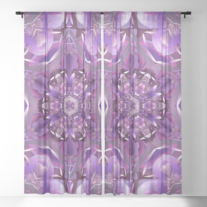 Truth Mandala In Purple Pink And White Sheer Curtain By