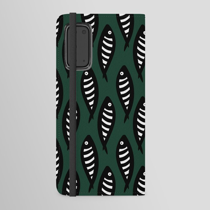 Abstract black and white fish pattern Pine green Android Wallet Case