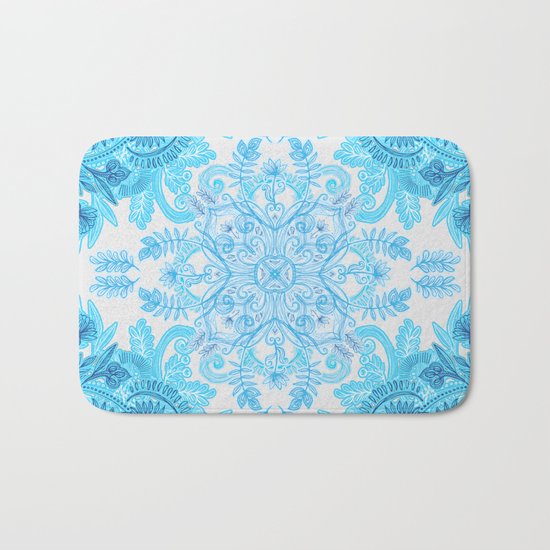 Symmetrical Pattern in Blue and Turquoise Bath Mat