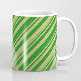 [ Thumbnail: Forest Green & Dark Khaki Colored Lines/Stripes Pattern Coffee Mug ]