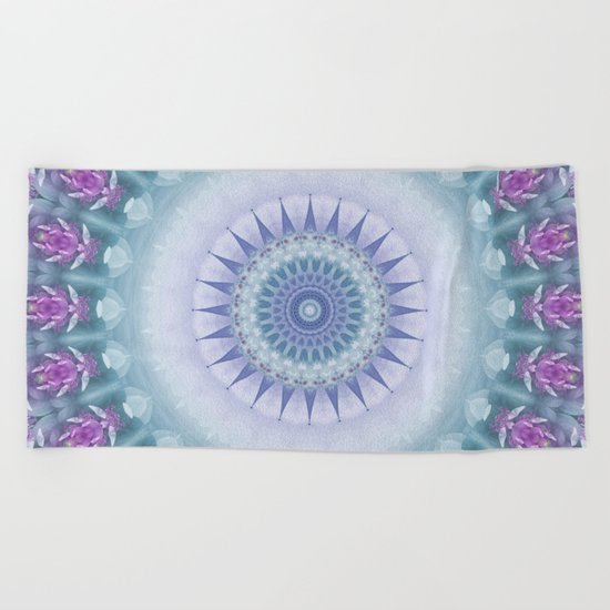 Violet Flowers Mandala Beach Towel