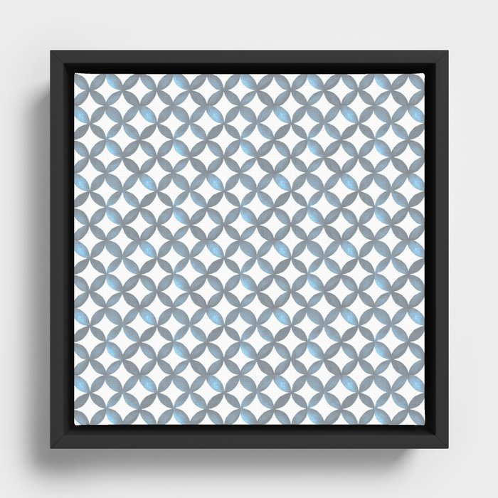 Gray, Blue & White Pattern 3 Framed Canvas