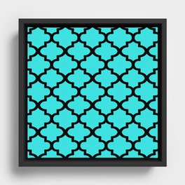 Quatrefoil Pattern In Black Outline On Aqua Blue Framed Canvas
