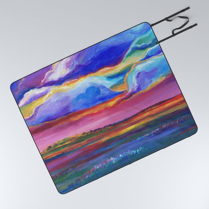 Colorful Sunset Landscape Painting Picnic Blanket