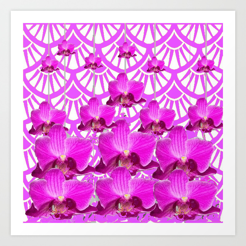 Purple Art Deco Pattern Orchids Pattern Abstract Art Print By