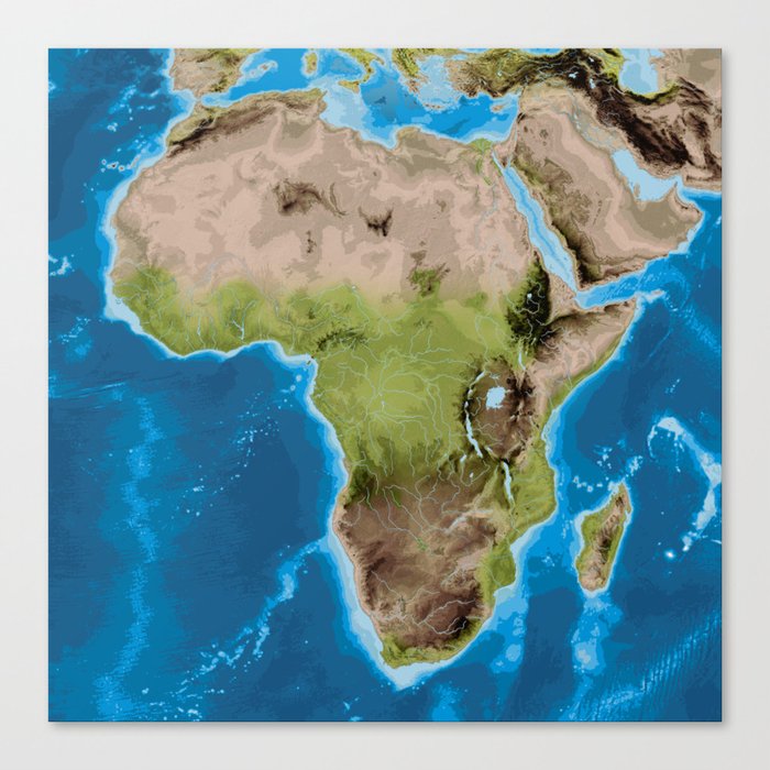 Topographic map of Africa with vegetation Canvas Print