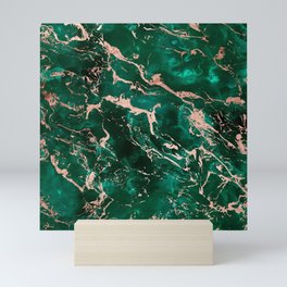Modern rose gold marble green emerald watercolor pattern Mini Art Print