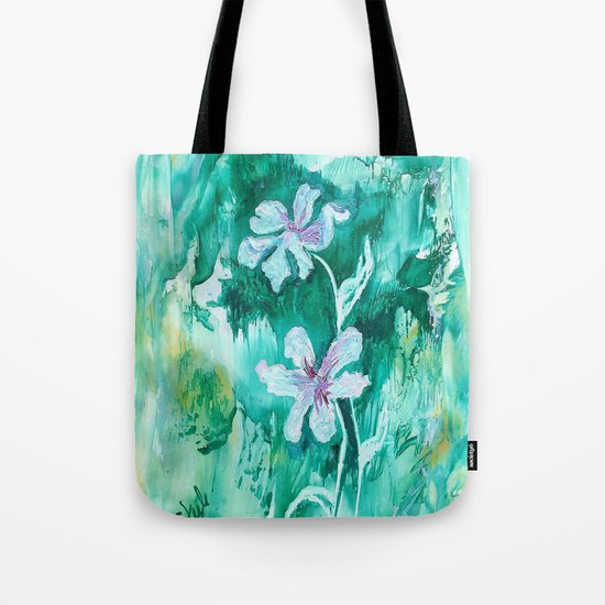 Green encaustic flowers Tote Bag