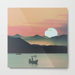 Silent Dusk at 6pm Metal Print | Night, Art, Curated, Sunset, Beautiful, Sea, Lake, Photo, Dusk, Boat 