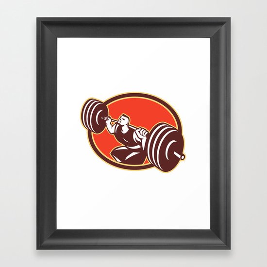 Weightlifter Lifting Barbells Cross-fit Retro Framed Art Print