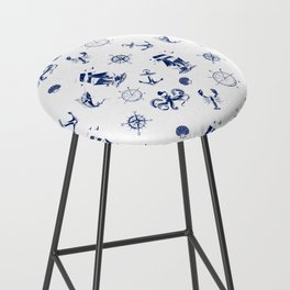 Blue Silhouettes Of Vintage Nautical Pattern Bar Stool